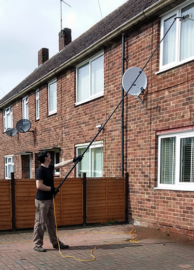 Pure water reach and wash pole system window cleaning for residential customers Kettering, Stamford and Corby